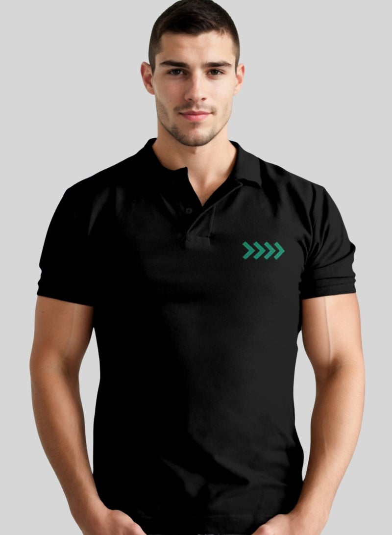 Arrow Pocket Printed Black Polo Tshirt