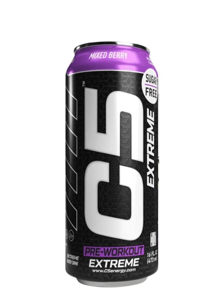 C5 Energy Drink Pre Workout 200mg Caffeine, Sugar Free, Zero Calories with Beta Alanine, L-Arginine 16fl.OZ, 473ml - Pack of 12 (MIXED BERRY EXTREME)