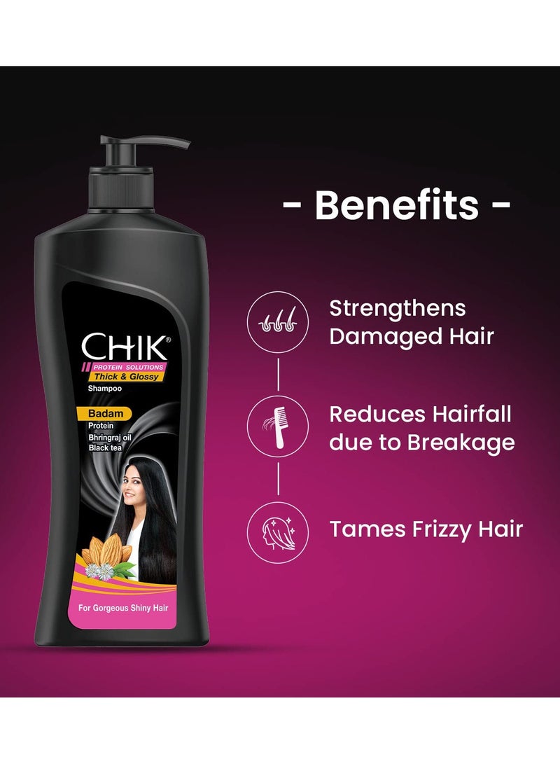 Chik Protein Solution Thick And Glossy Shampoo With The Goodness Of Badam Protein Bhringraj Oil And Black Tea For Gorgeous Shiny Hair For Men and Women 1L