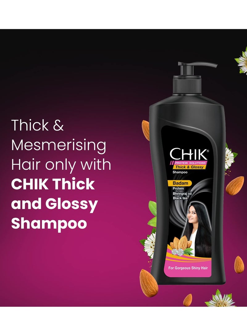 Chik Protein Solution Thick And Glossy Shampoo With The Goodness Of Badam Protein Bhringraj Oil And Black Tea For Gorgeous Shiny Hair For Men and Women 1L