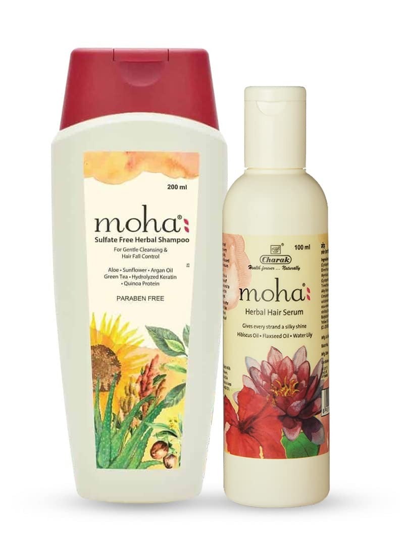 moha Sulfate Free Herbal Hair Shampoo 200 ML And Herbal Hair Serum For Men and Women  Non Sticky AND Non Greasy Hair Serum 100 ML Combo Pack