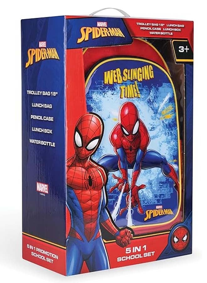 Marvel Spiderman Web Sling Time Action 5 in 1 Trolley School Bag Set 18 inches