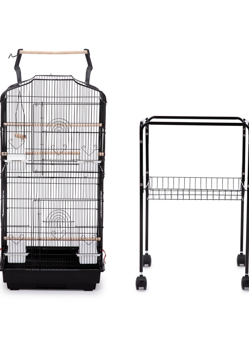Egardenkart® Open Play Top Bird cage with Rolling Stand for Cockatiel Sun Conure Parakeet (Black)
