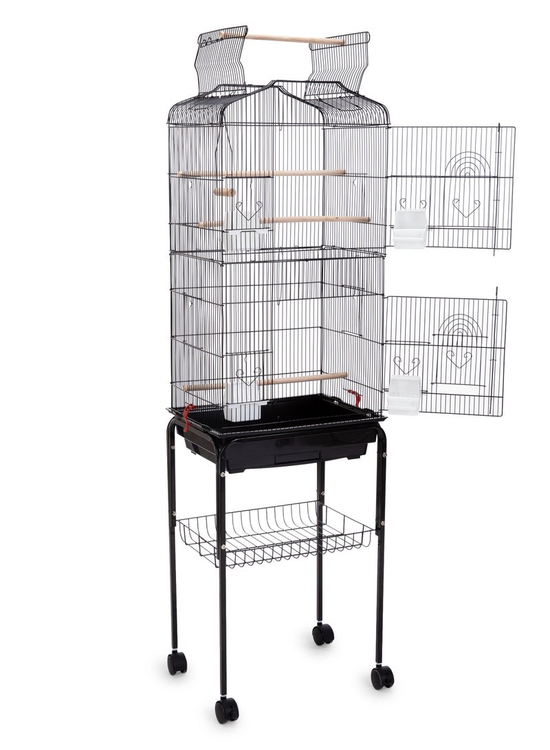Egardenkart® Open Play Top Bird cage with Rolling Stand for Cockatiel Sun Conure Parakeet (Black)