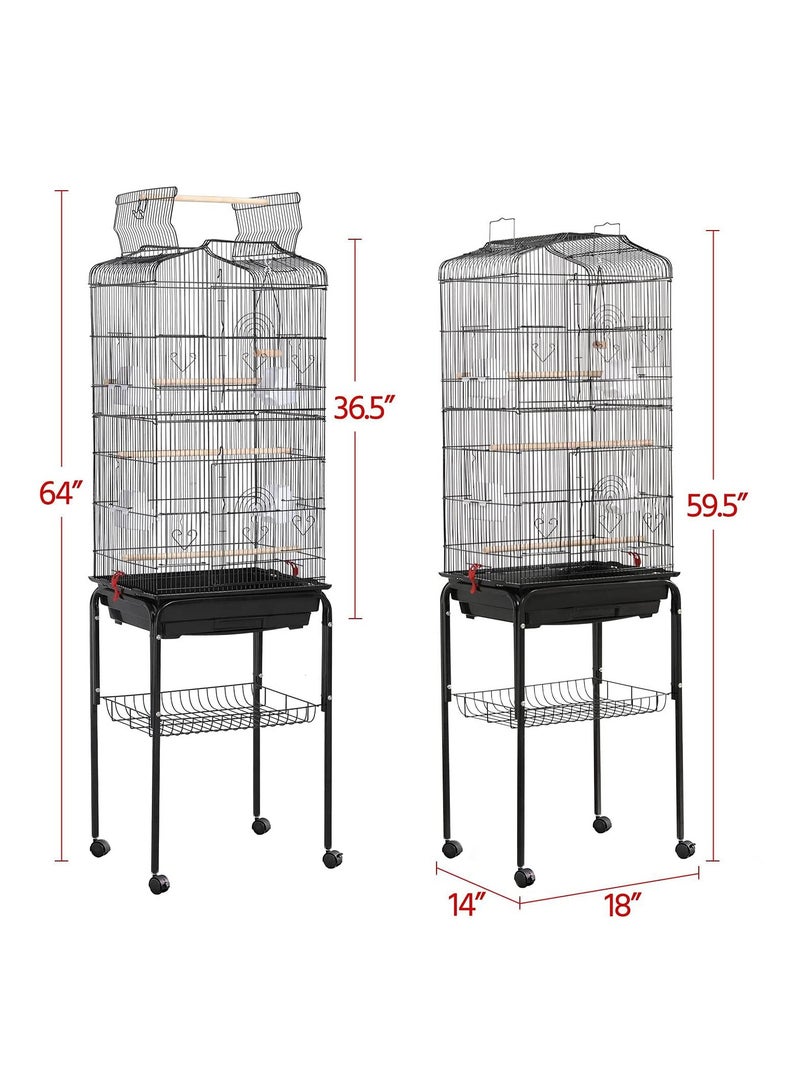 Egardenkart® Open Play Top Bird cage with Rolling Stand for Cockatiel Sun Conure Parakeet (Black)