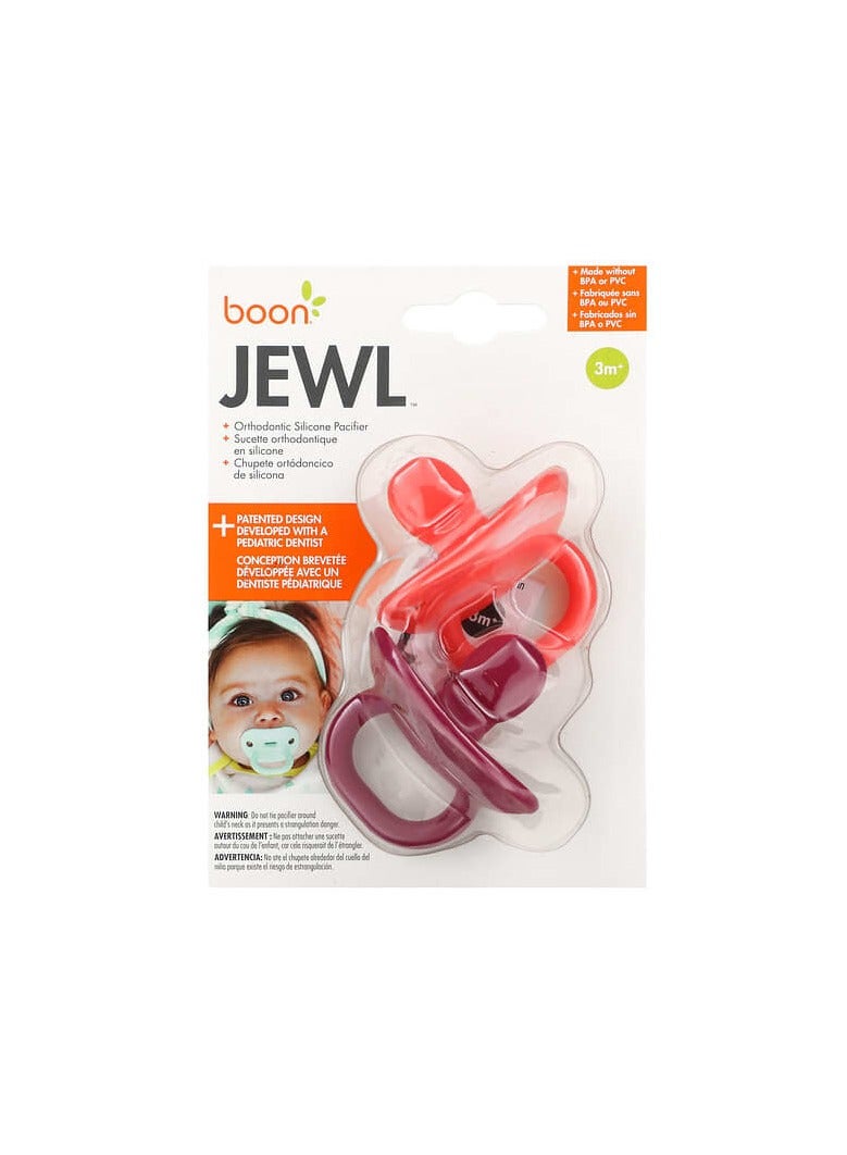 Jewl, Orthodontic Silicone Pacifier, 3 Month+, 2 Pacifiers