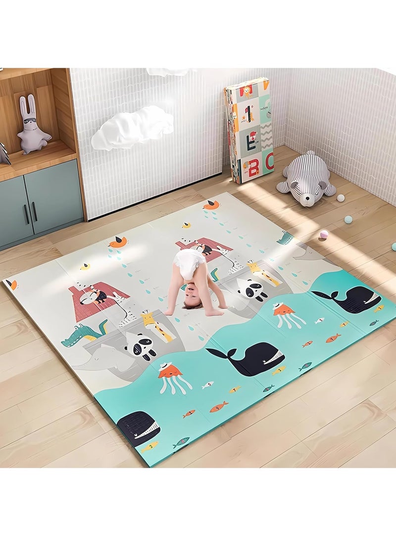 Baby Play Mat Foldable Foam Mat Kids Crawling Mat Extra Large Waterproof Play Mat for Babies Toddlers Kids Double Sided Pattern Foam Baby Mat for Indoor Outdoor 200x180x1.5cm (A)