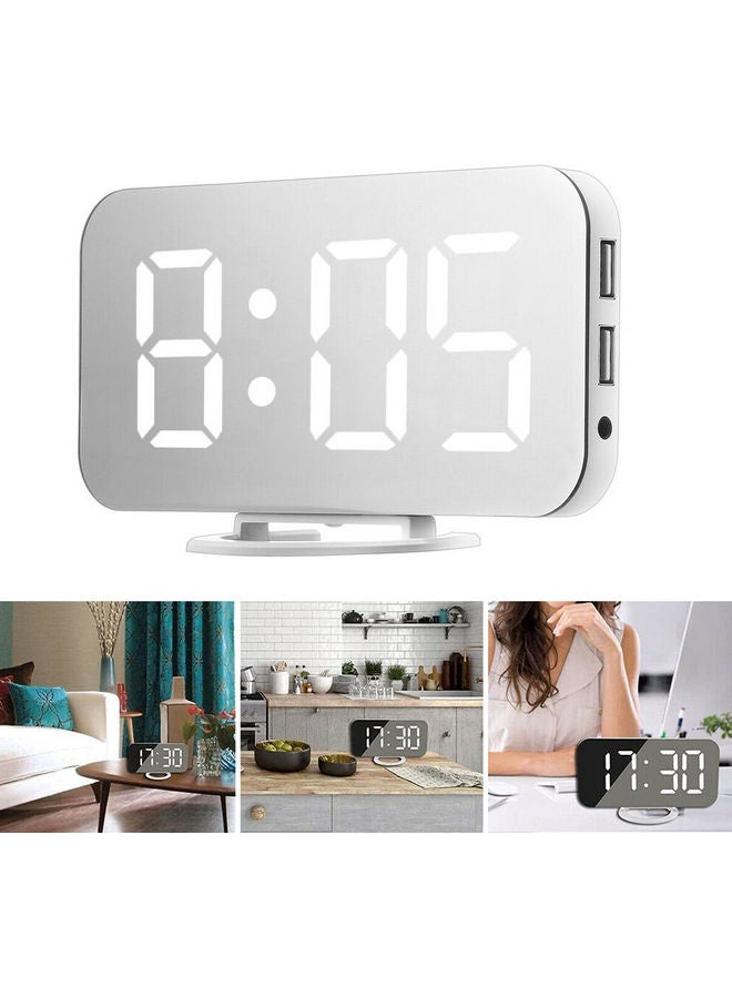 LED Mirror Table Digital Alarm Clock White 16cm
