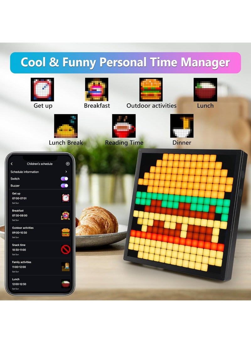 Smart Pixel Display Programmable 16 X 16 LED Pixel Art Picture Frame APP Control Digital Clock Customizable Text Pattern Animation Wall Desk Mount For Gaming Room Home Office Decor