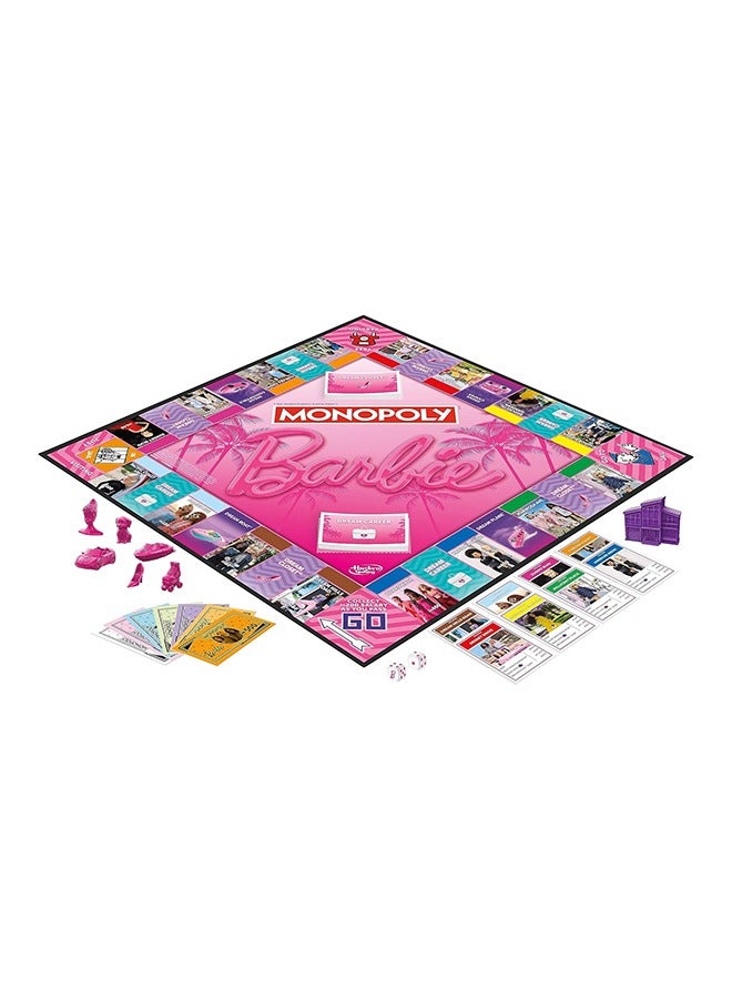Monopoly Barbie Edition Board Game – Own Your Dream World, Build Your Barbie Empire, and Live Out Fashion & Career Goals – Fun Family Game for Kids & Adults with 6 Barbie-Themed Pink Zinc Tokens, Ages 8+