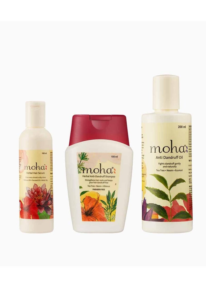 moha Anti Dandruff Hair Care Kit Which Includes Herbal Anti-Dandruff Shampoo (100 Ml) Anti-Dandruff Hair Oil (200 Ml) Herbal Hair Serum (100 Ml) For Healthy Hair | Unisex Product