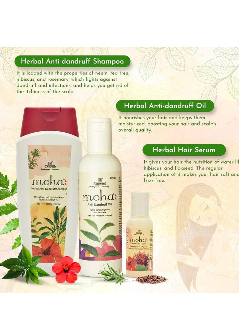 moha Anti Dandruff Hair Care Kit Which Includes Herbal Anti-Dandruff Shampoo (100 Ml) Anti-Dandruff Hair Oil (200 Ml) Herbal Hair Serum (100 Ml) For Healthy Hair | Unisex Product