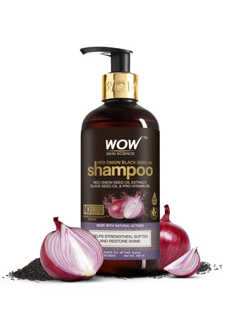 WOW Skin Science Red Onion Black Seed Oil Shampoo with Red Onion Seed Oil Extract Black Seed Oil and Pro-Vitamin B5 Controls Hair fall Sulphate and Paraben Free For Men and Women - 300ml