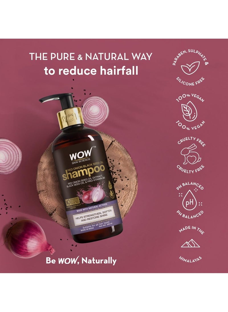 WOW Skin Science Red Onion Black Seed Oil Shampoo with Red Onion Seed Oil Extract Black Seed Oil and Pro-Vitamin B5 Controls Hair fall Sulphate and Paraben Free For Men and Women - 300ml