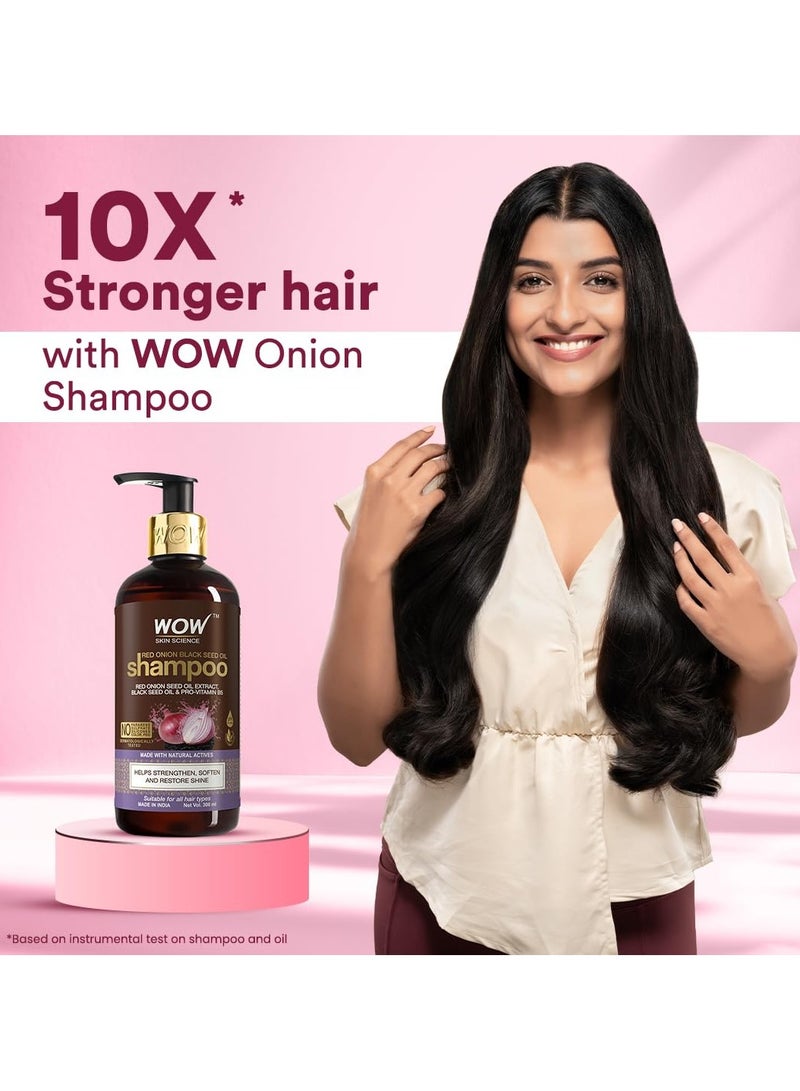 WOW Skin Science Red Onion Black Seed Oil Shampoo with Red Onion Seed Oil Extract Black Seed Oil and Pro-Vitamin B5 Controls Hair fall Sulphate and Paraben Free For Men and Women - 300ml