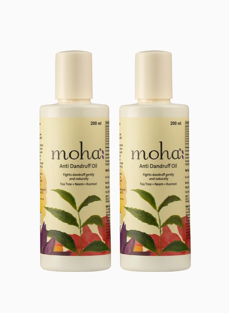 moha Anti Dandruff Oil With Benefits Of Tea Tree Oil Neem Oil Hibiscus OIl Rosemary Oil Water Lily and Wrightia Tinctoria  Hair Oil For Men and Women  For All Hair Types 400 ML  200 ML X 2