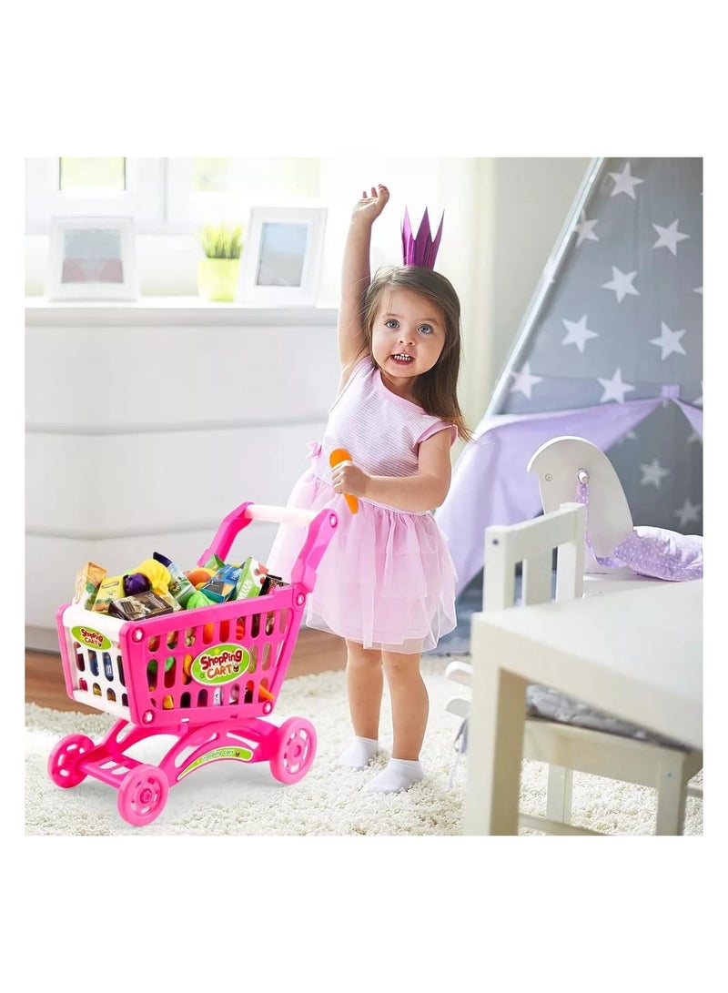 Kids Supermarket Mini Shopping Cart Toy With Grocery Playset Toy