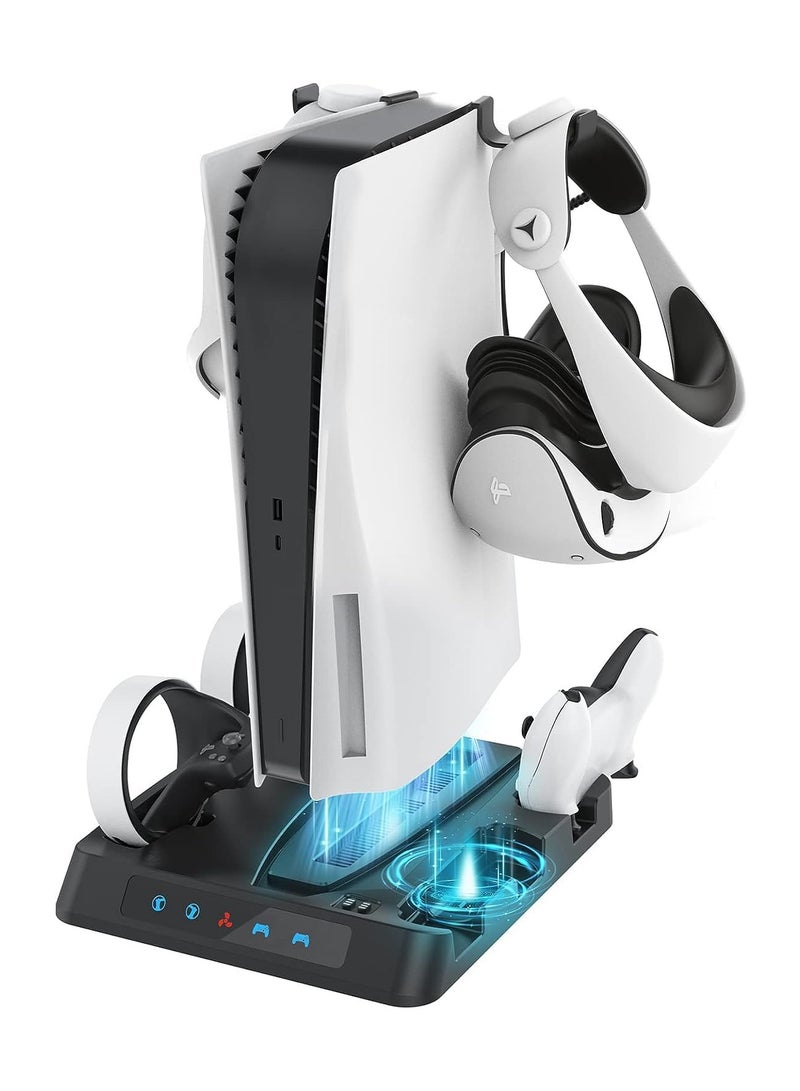 Upgraded PSVR2 Controller Charging Dock,PS5 Controller Charger, Cooling Station with 3-Level Speeds Silent Fan,VR and PS5 Stand Horizontal Display Your PSVR2 and PS5 Accessories