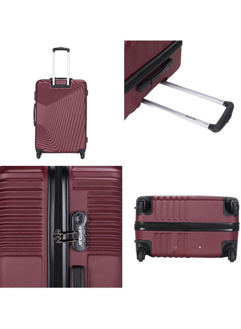 ABS Hardside 3-Piece Trolley Luggage Set  Spinner Wheels with Number Lock 20/24/28 Inches   Burgundy