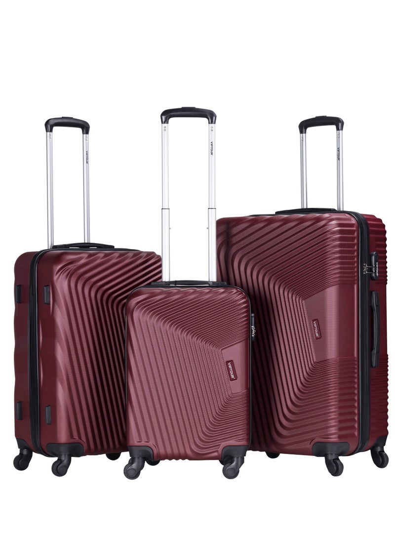 ABS Hardside 3-Piece Trolley Luggage Set  Spinner Wheels with Number Lock 20/24/28 Inches   Burgundy