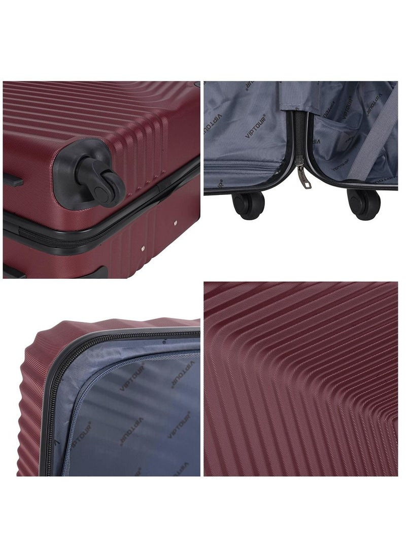 ABS Hardside 3-Piece Trolley Luggage Set  Spinner Wheels with Number Lock 20/24/28 Inches   Burgundy