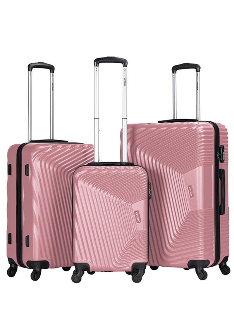 3-Piece ABS Hardside Trolley Luggage Set Spinner Wheels with Number Lock 20/24/28 Inches Rose Pink