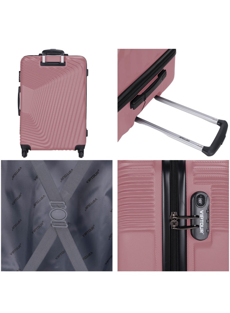 3-Piece ABS Hardside Trolley Luggage Set Spinner Wheels with Number Lock 20/24/28 Inches Rose Pink