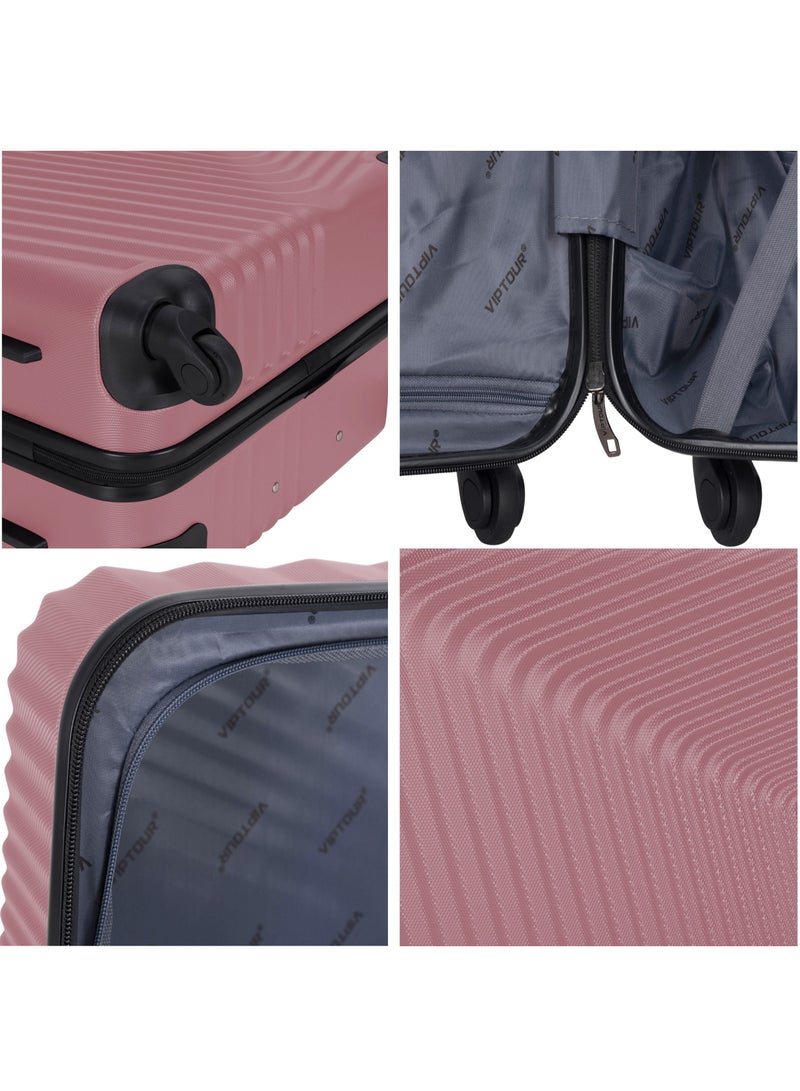 3-Piece ABS Hardside Trolley Luggage Set Spinner Wheels with Number Lock 20/24/28 Inches Rose Pink