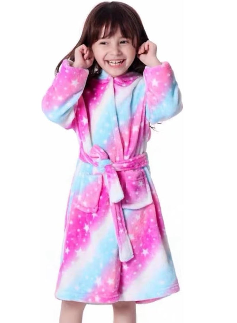 Kids Bathrobes Baby Girls Unicorn Design Bathrobes Hooded Nightgown Soft Fluffy Bathrobes Sleepwear For Baby Girls(140)