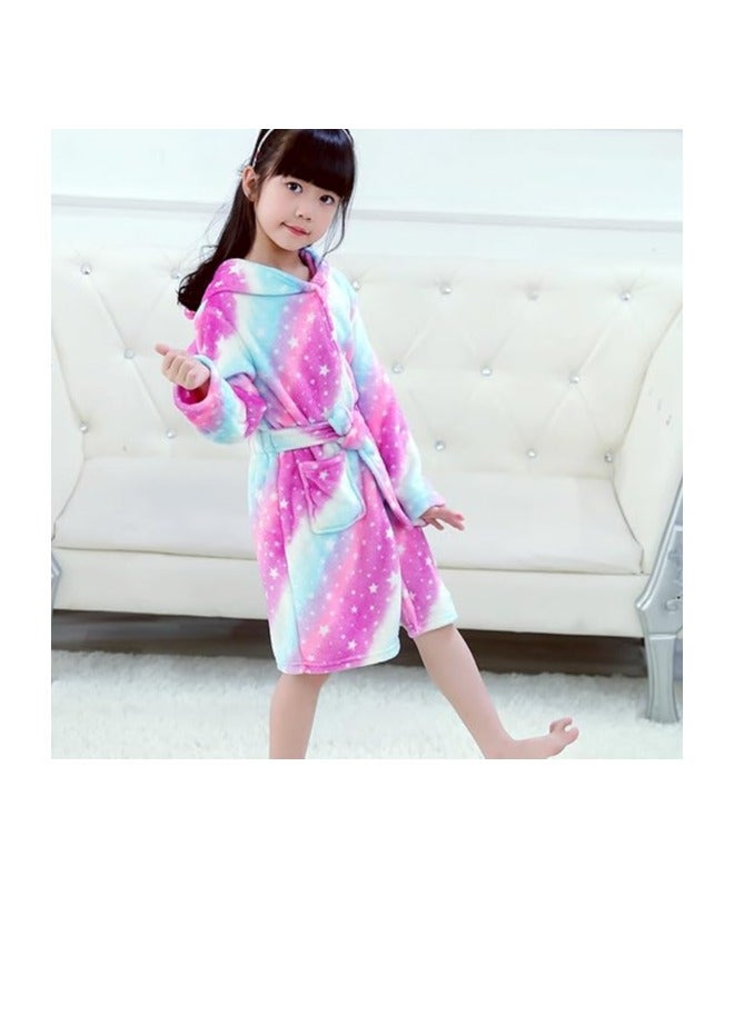 Kids Bathrobes Baby Girls Unicorn Design Bathrobes Hooded Nightgown Soft Fluffy Bathrobes Sleepwear For Baby Girls(140)
