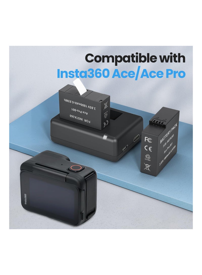2 Packs Batteries 1800mAh for Insta 360 Ace Pro Battery, with Dual Fast Charge Hub, Compatible with Insta360 Ace/Ace Pro Camera