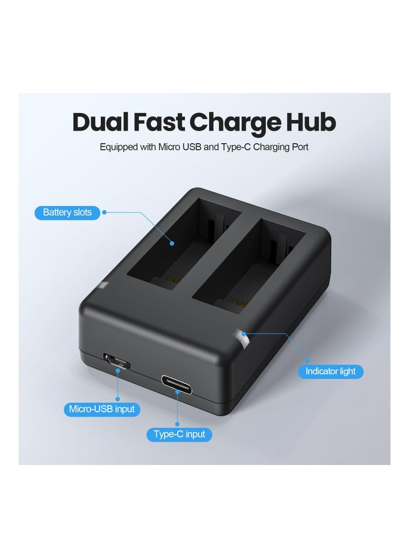 2 Packs Batteries 1800mAh for Insta 360 Ace Pro Battery, with Dual Fast Charge Hub, Compatible with Insta360 Ace/Ace Pro Camera