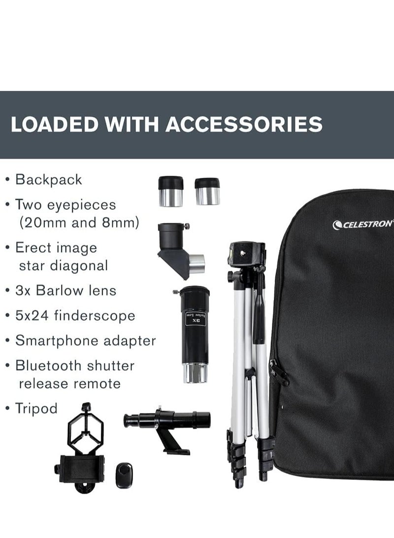 Telescope Travel Scope Case 60 DX with Smartphone Adapter and Free ECLIPSMART SOLAR Filter | Contains free astronomy software and a product-specific download eBook