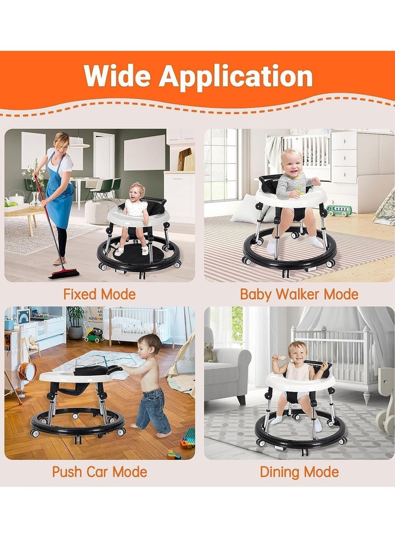 Baby Walker Baby Walker Foldable Foldable Height Adjustable Baby Walker with Wheels Infant Toddler Walker Anti-Fall Baby Walkers and Activity Center Bouncer Combo for Boys and Girls (Black)