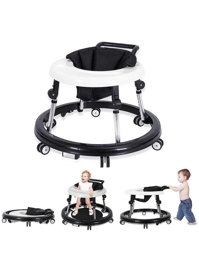 Baby Walker Baby Walker Foldable Foldable Height Adjustable Baby Walker with Wheels Infant Toddler Walker Anti-Fall Baby Walkers and Activity Center Bouncer Combo for Boys and Girls (Black)