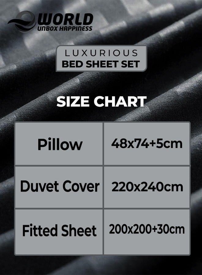 4-Piece Luxury King Size Black Striped Bedding Set Includes 1 Duvet Cover (220x240cm), 1 Fitted Bed Sheet (200x200+30cm), and 2 Pillow Cases (48x74+5cm) for Ultimate Hotel-Inspired Sophistication