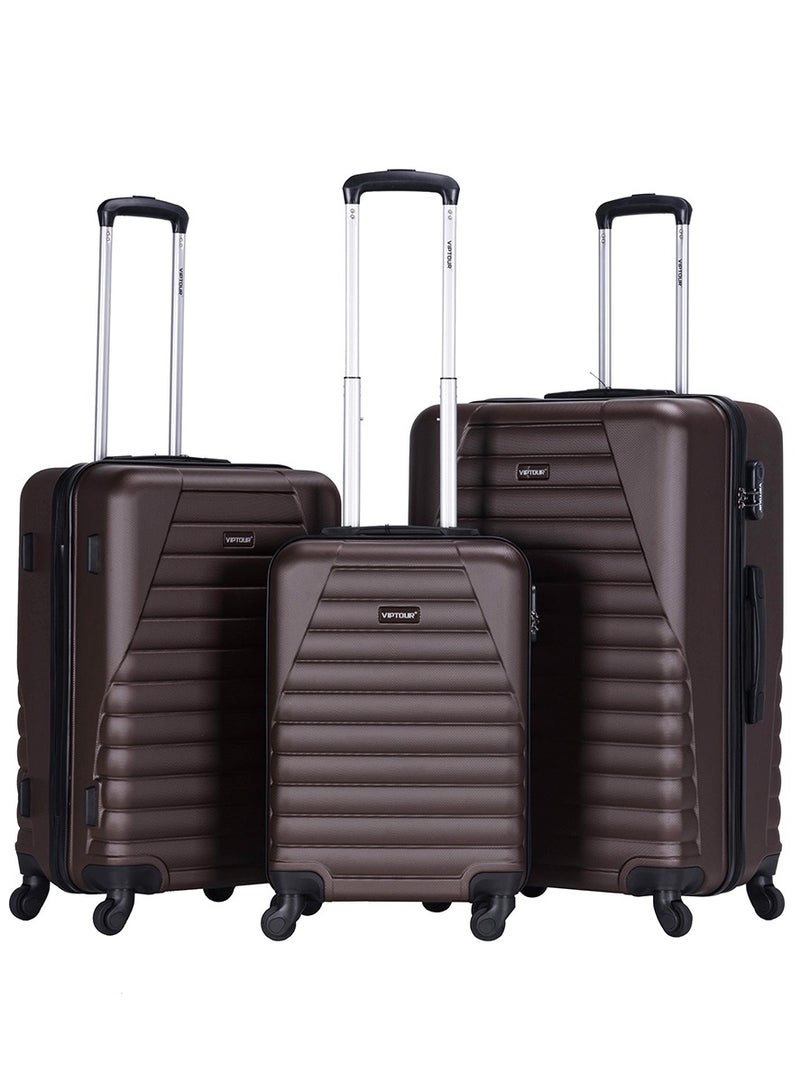 ABS Hardside 3-Piece Trolley Luggage Set, Spinner Wheels with Number Lock 20/24/28 Inches - Brown
