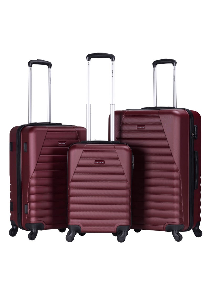 ABS Hardside 3-Piece Trolley Luggage Set, Spinner Wheels with Number Lock 20/24/28 Inches - Burgundy