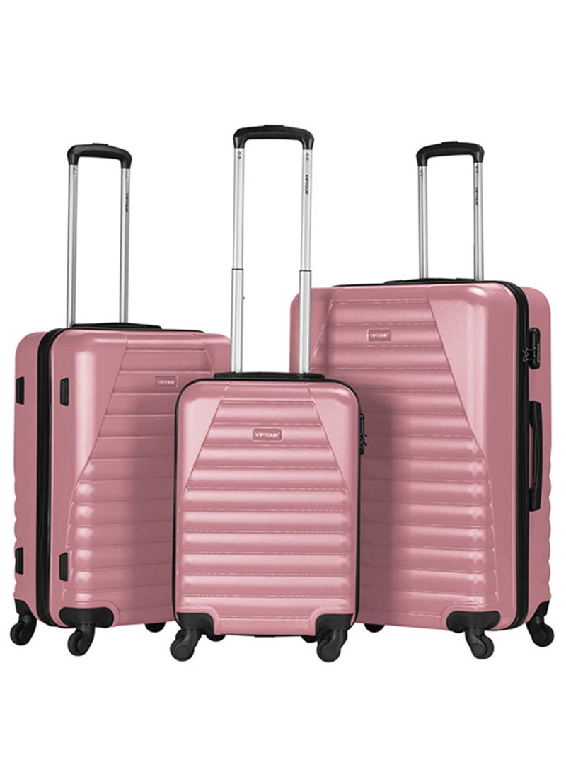 ABS Hardside 3-Piece Trolley Luggage Set, Spinner Wheels with Number Lock 20,24,28 Inches Rose Pink