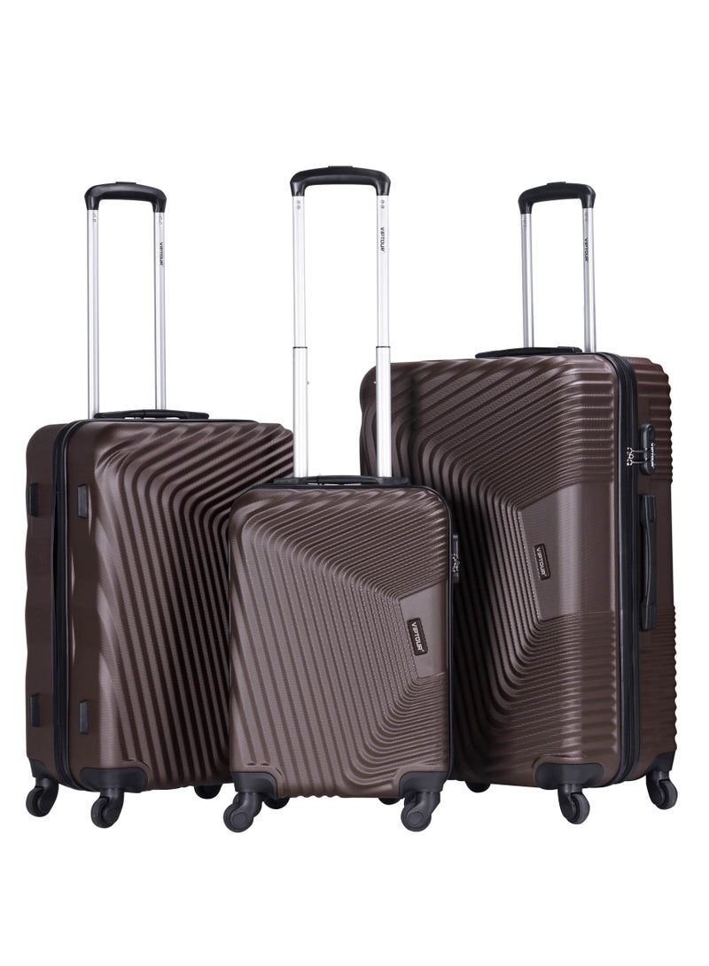 ABS Hardside 3-Piece Trolley Luggage Set, Spinner Wheels with Number Lock 20/24/28 Inches - Brown