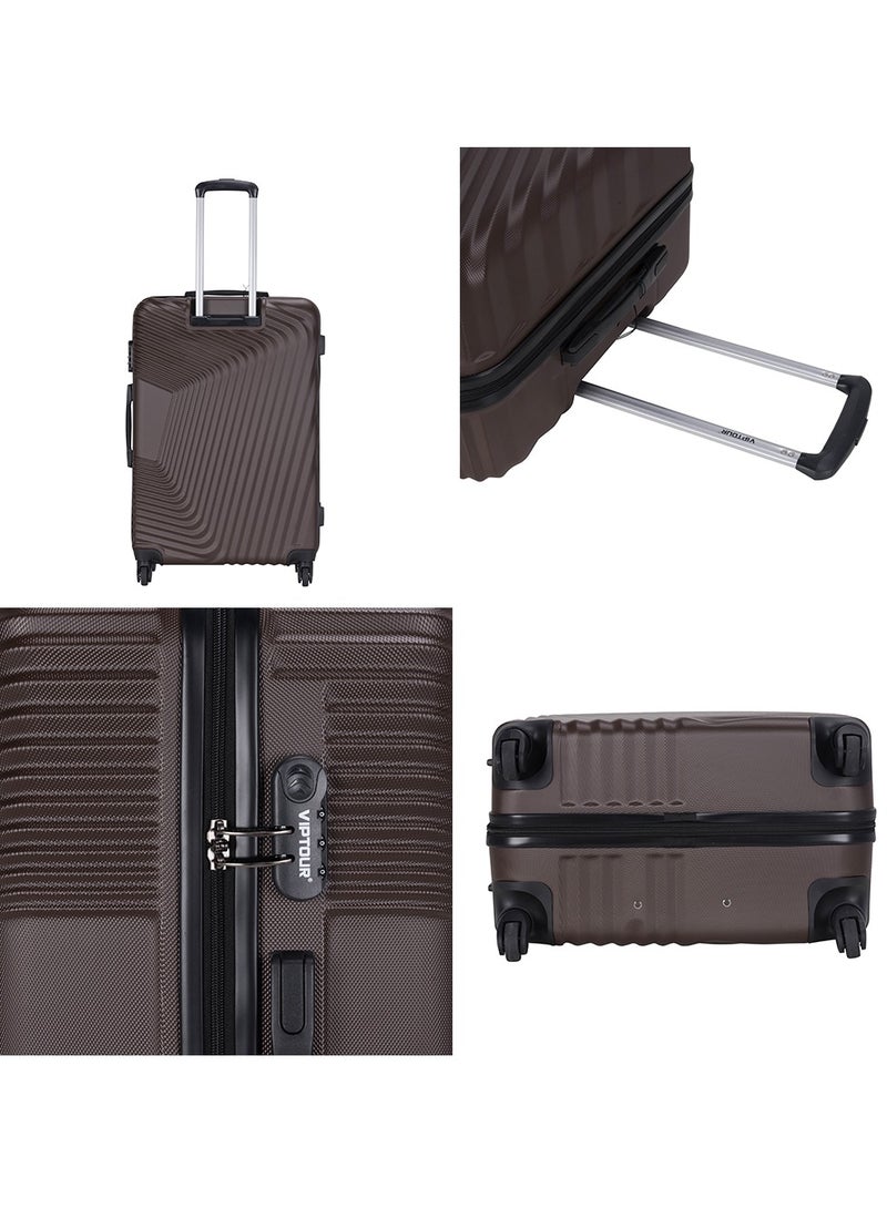 ABS Hardside 3-Piece Trolley Luggage Set, Spinner Wheels with Number Lock 20/24/28 Inches - Brown