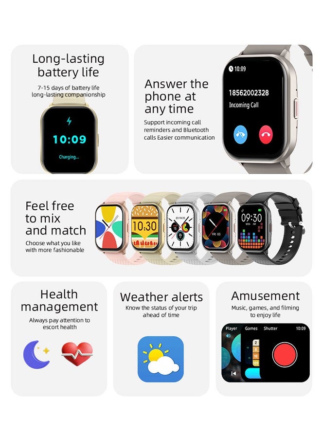 Casual Smartwatch For Women Men,2.1 inch Screen Fitness Tracker, Heart Rate Sleep Monitor IP68 Waterproof Sport Smartwatch,Grey