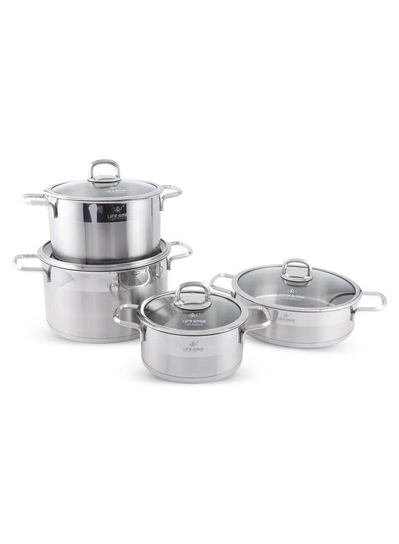 President Series Premium 18/10 Stainless Steel Cookware Set - Pots and Pans Set Induction 3-Ply Thick Base for Even Heating Includes Casserroles 16/20/24cm and Frying Pan 28cm - Oven Safe Silver Gold