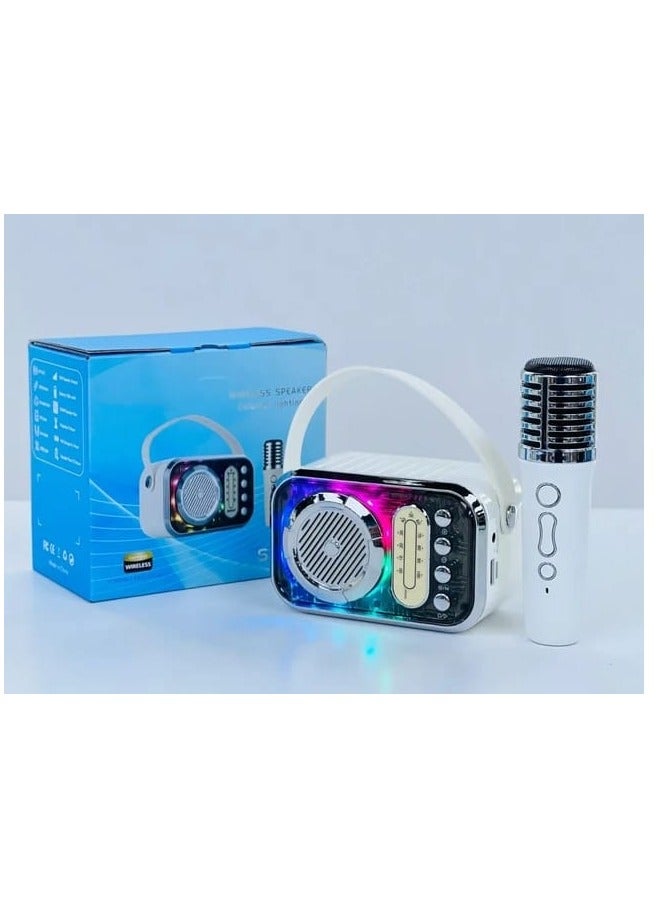 Wireless Portable Bluetooth Karaoke Speaker With LED Lighting White Color