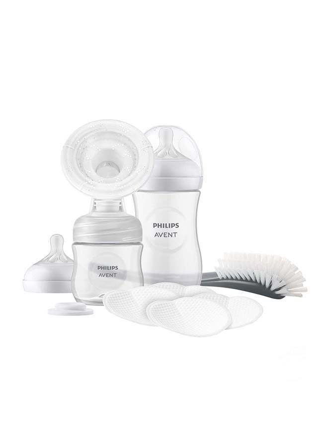 Hand Breast Pump Gift Set - Single Breast Pump, Baby Flats Of 260Ml And 125Ml, Bpa Free, 4 Disposable Nursing Pads