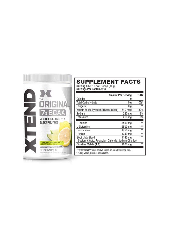 Xtend The Original 7G BCAA Muscle Recovery + Electrolytes, Lemon-Lime Squeeze Flavor - 30 Servings