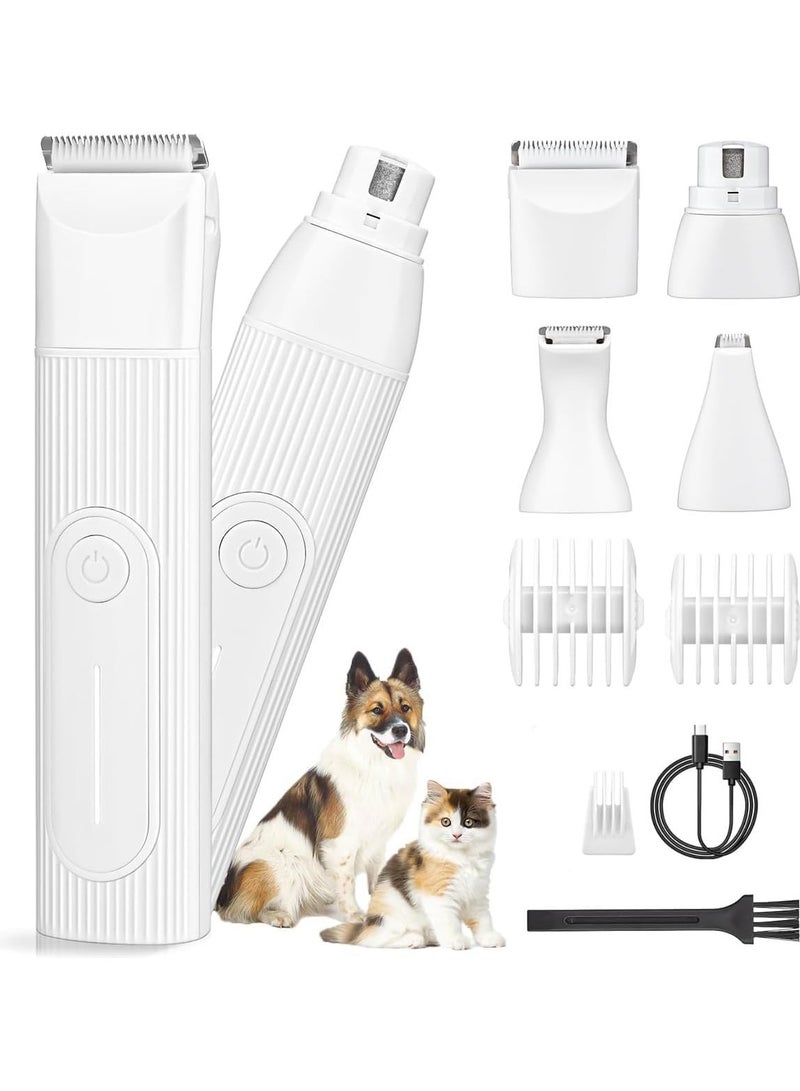 Cordless Dog Cat Paw Trimmer, Pet Nail Grinder, 4 in 1 Pet Grooming Kit with LED Light Low Noise Pet Clippers Pet Clippers Small Pets for Trimming Hair Around Paws, Eyes, Ears, Face