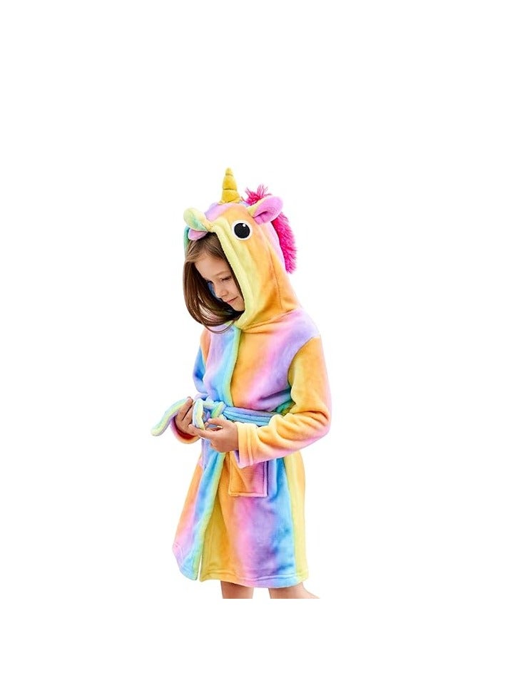 Kids Bathrobes Baby Girls Unicorn Design Bathrobes Hooded Nightgown Soft Fluffy Bathrobes Sleepwear For Baby Girls (140)