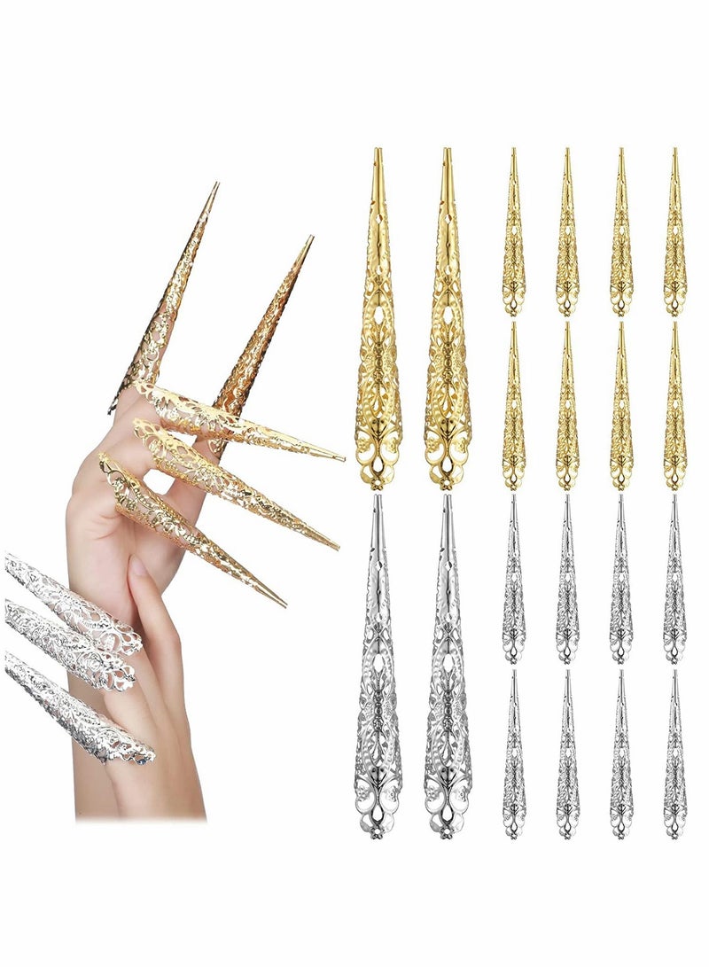 Nail, Finger Nail Claw, Ancient Queen Fingernail Metal Knuckle for Women Cosplay Costume Drama Dance Show, 20 Packs (Gold, Silver)
