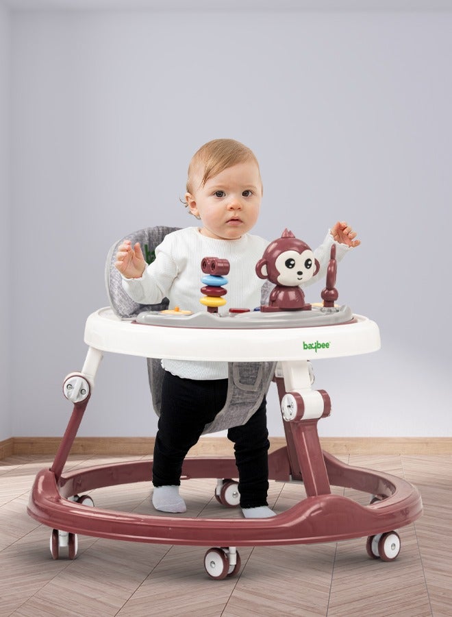 Baybee Drono Baby Walker for Kids Round Kids Walker with 4 Seat Height Adjustable  Activity Walker with with Food Tray & Musical Toy Bar Toddler Walker for Baby 6-18 Months Boys Girls Brown
